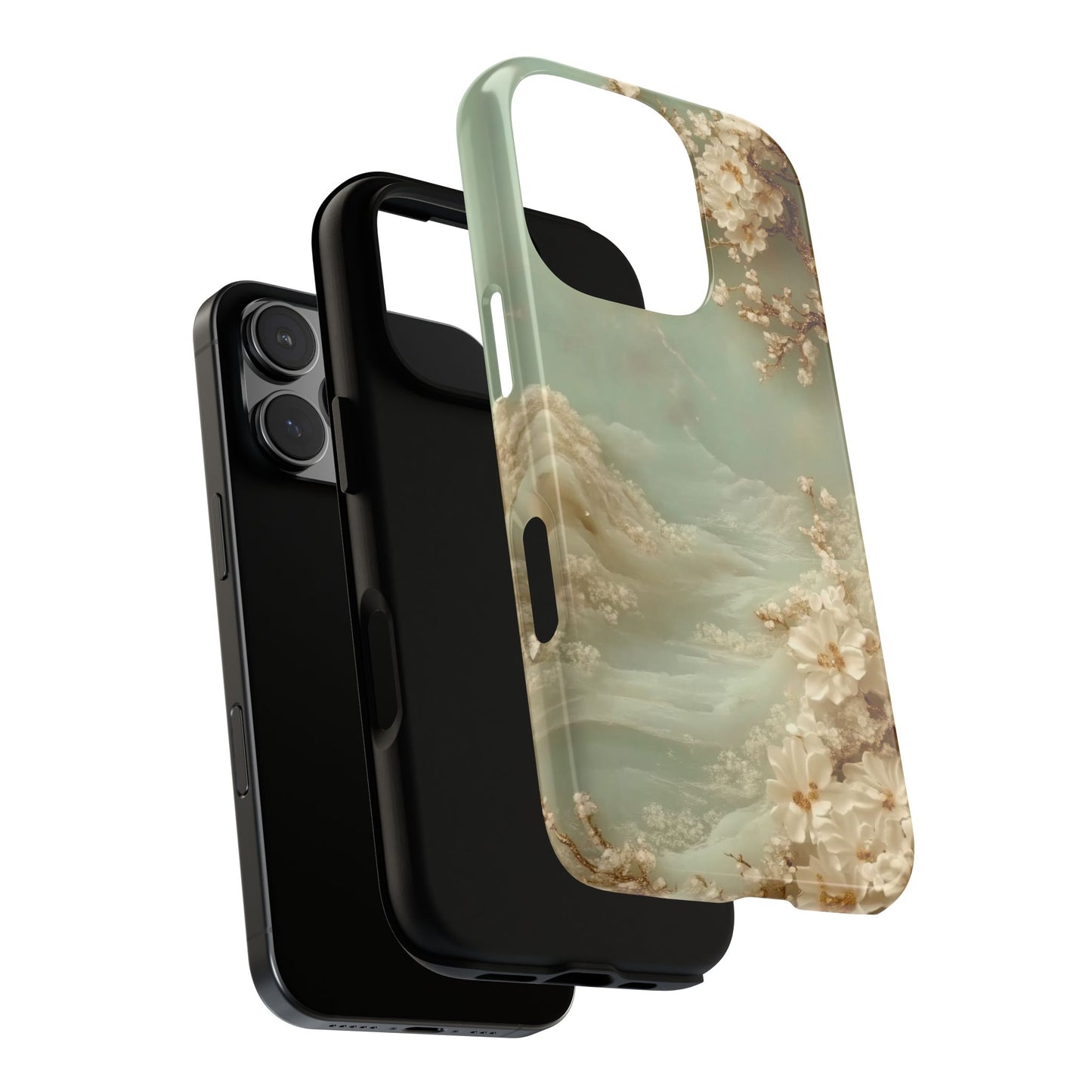 Jade Blossom - Dual Layer Case, soft case with hard shell for iPhone 16 to 13