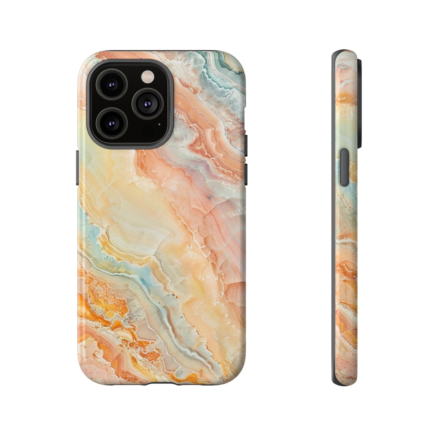 Orange Pastel Marble - Tough Cases With Soft Lining For iPhone 16 to 14