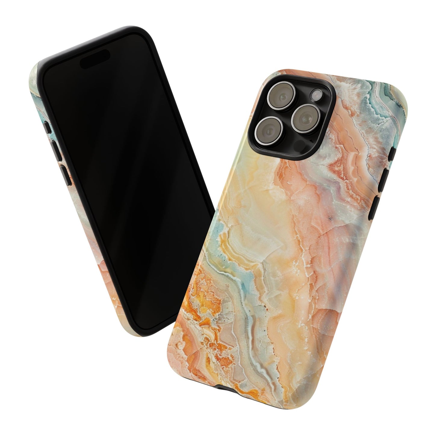 Orange Pastel Marble - Tough Cases With Soft Lining For iPhone 16 to 14