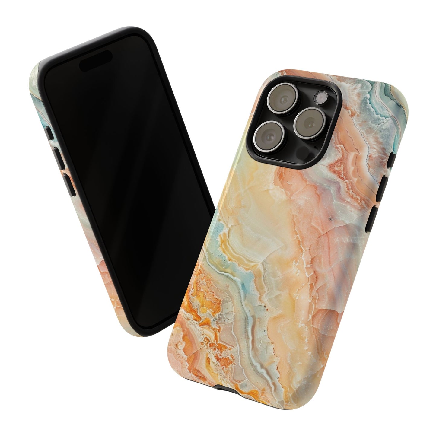 Orange Pastel Marble - Tough Cases With Soft Lining For iPhone 16 to 14