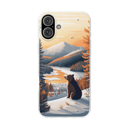 Warm Winter Cute Bear Minimal - Flexi Case For iphone 16, iphone 15, iphone 14, all models