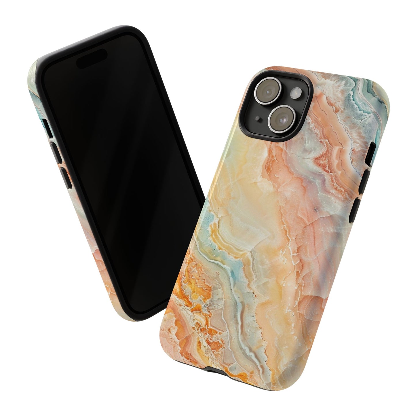 Orange Pastel Marble - Tough Cases With Soft Lining For iPhone 16 to 14