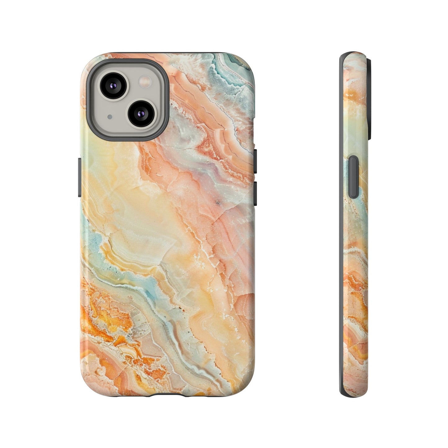 Orange Pastel Marble - Tough Cases With Soft Lining For iPhone 16 to 14