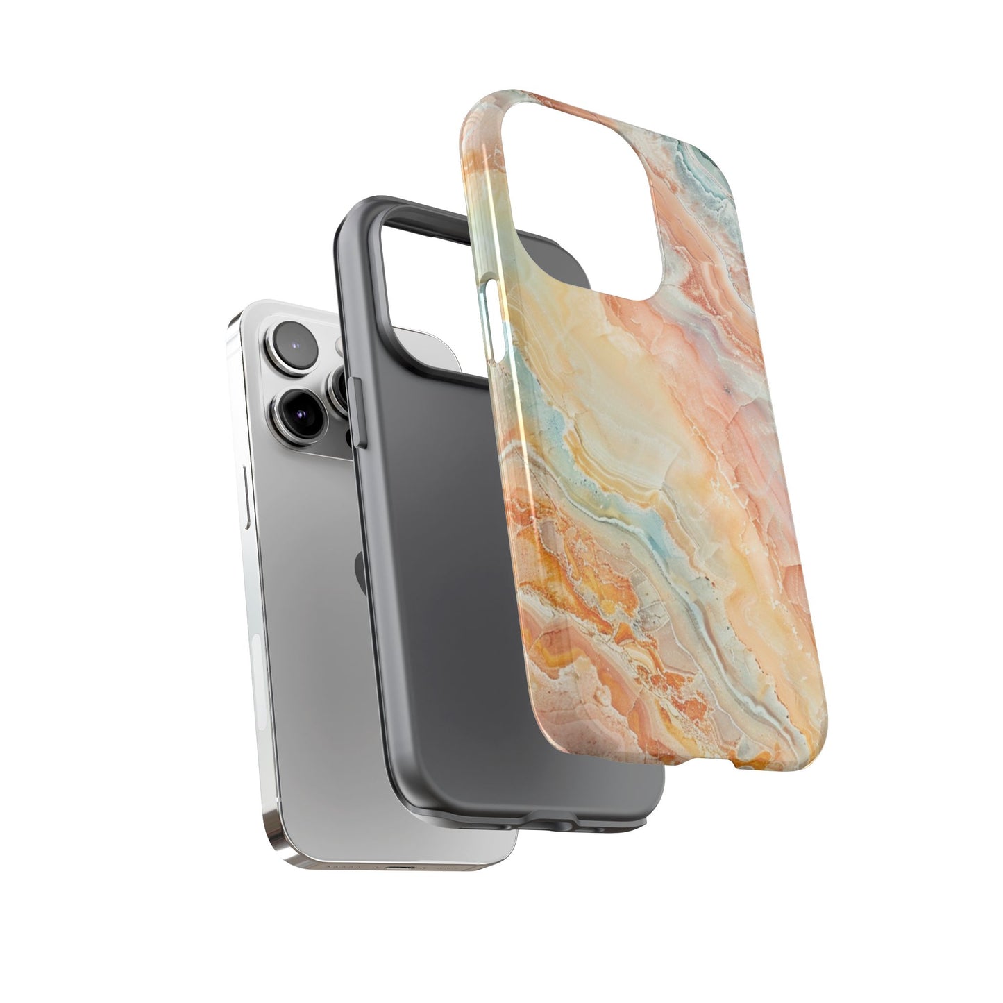 Orange Pastel Marble - Tough Cases With Soft Lining For iPhone 16 to 14