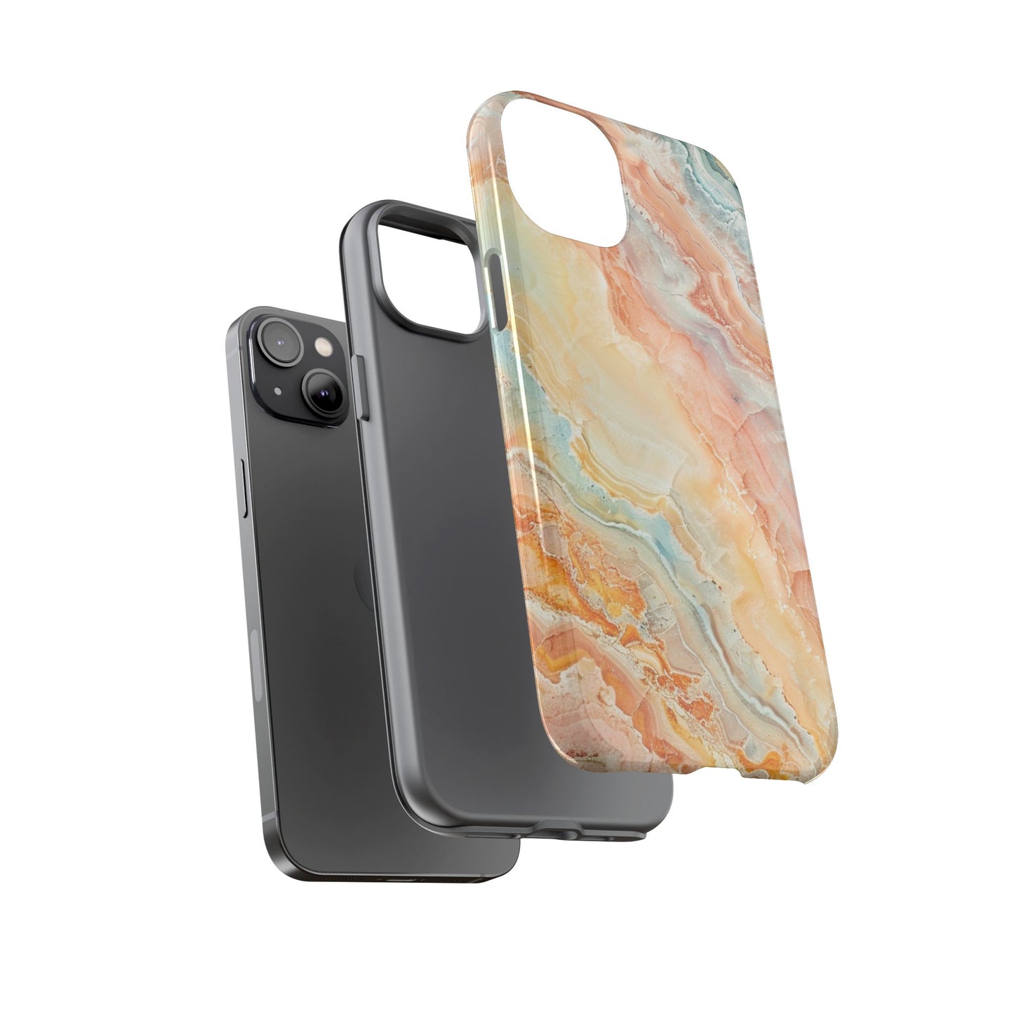 Orange Pastel Marble - Tough Cases With Soft Lining For iPhone 16 to 14