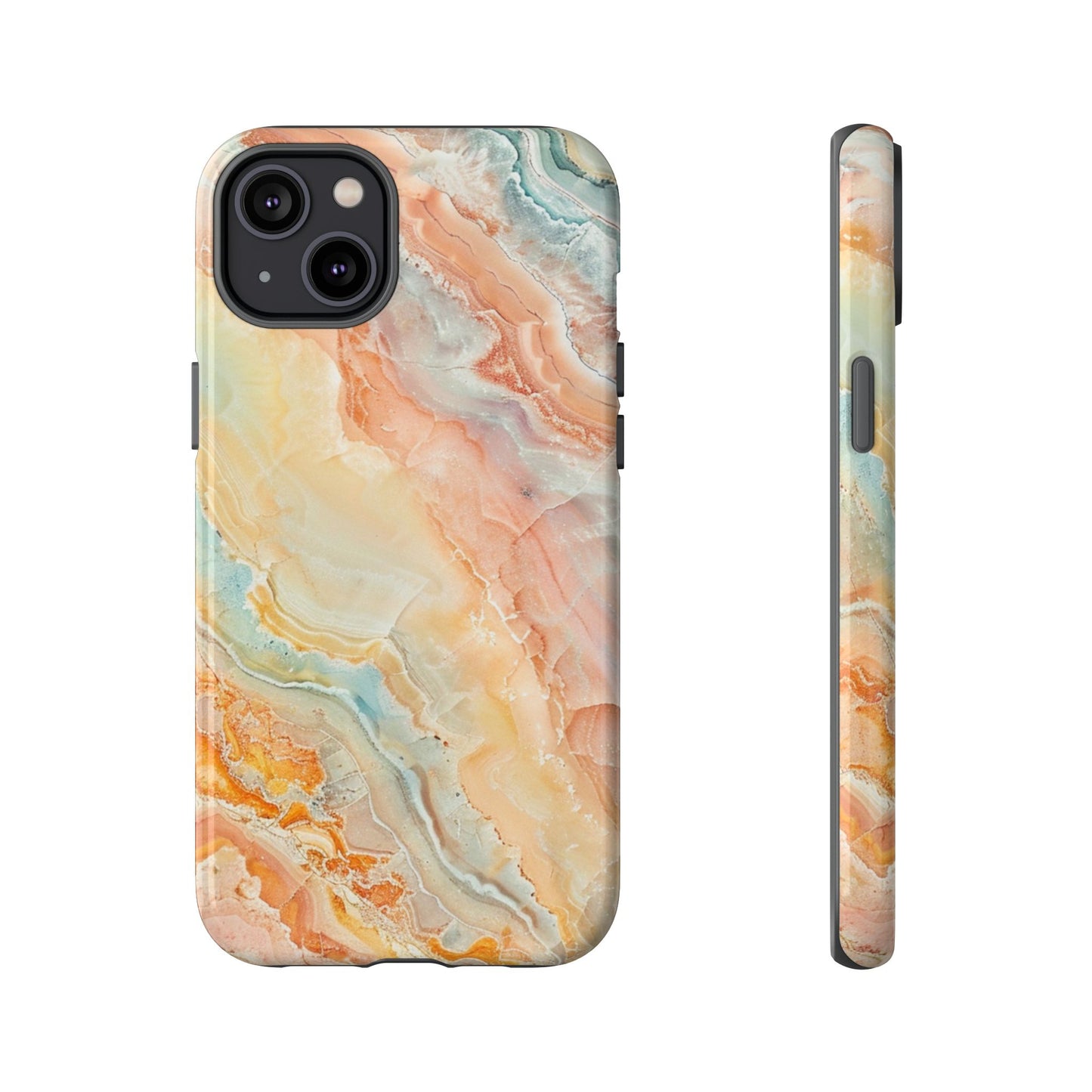 Orange Pastel Marble - Tough Cases With Soft Lining For iPhone 16 to 14