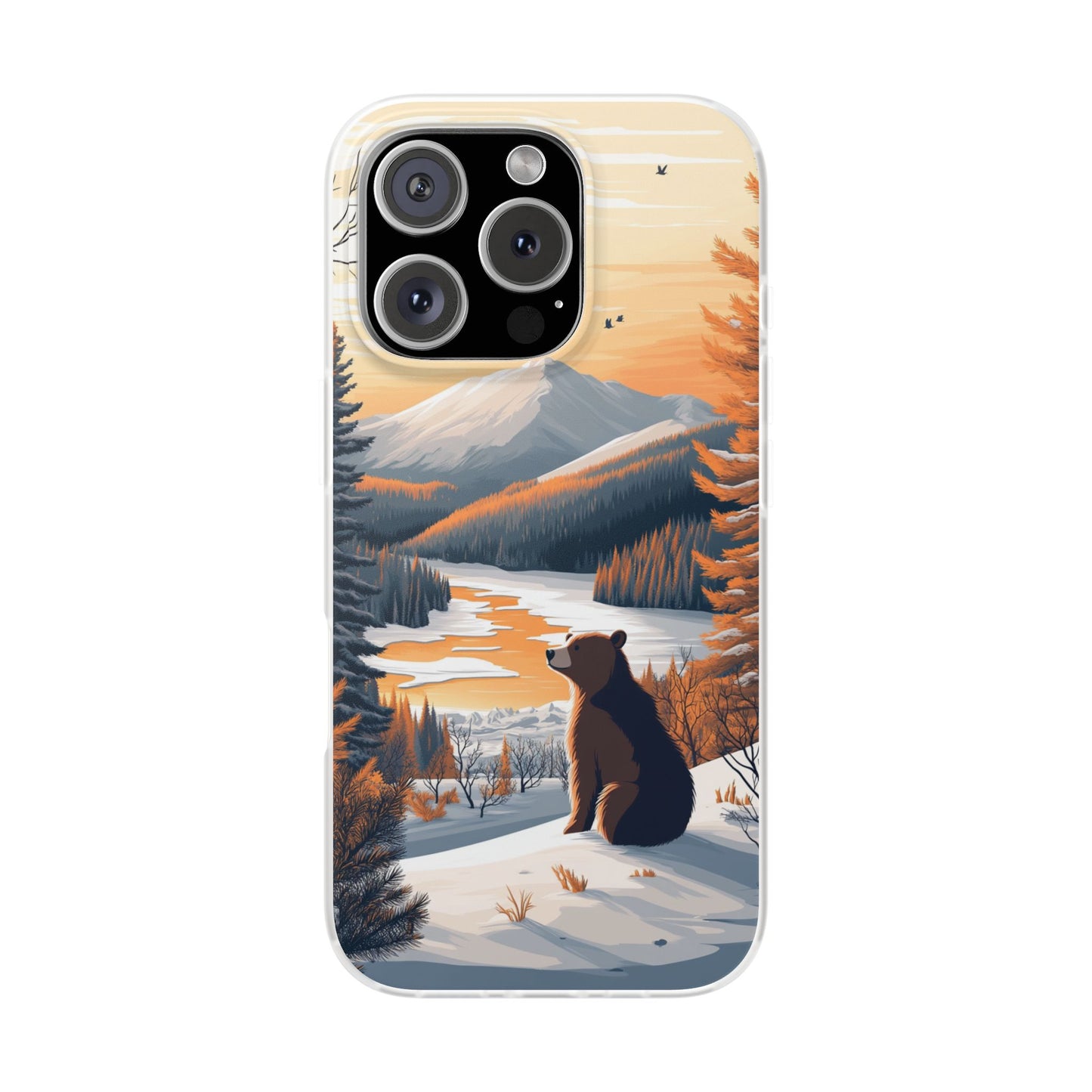 Warm Winter Cute Bear Minimal - Flexi Case For iphone 16, iphone 15, iphone 14, all models