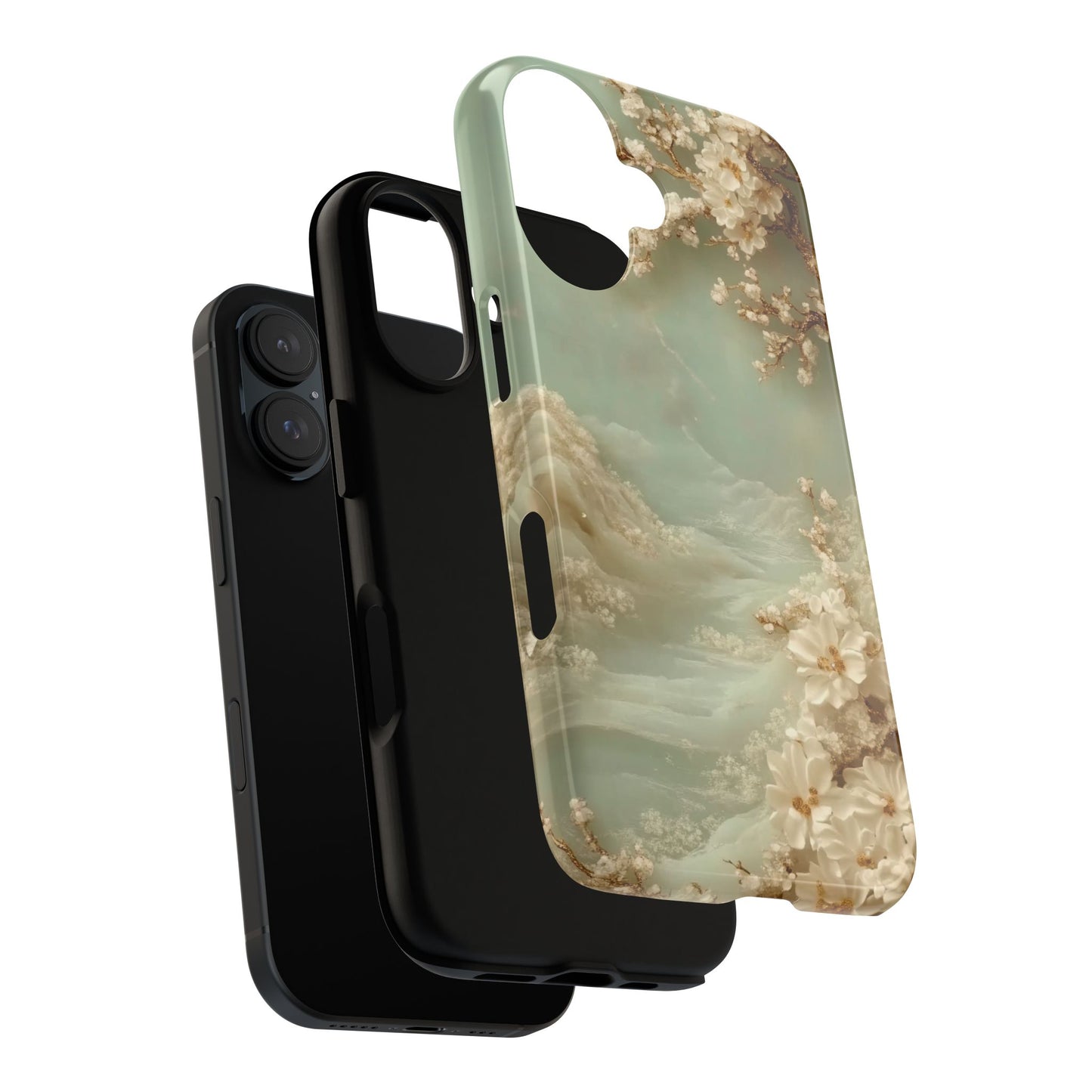 Jade Blossom - Dual Layer Case, soft case with hard shell for iPhone 16 to 13