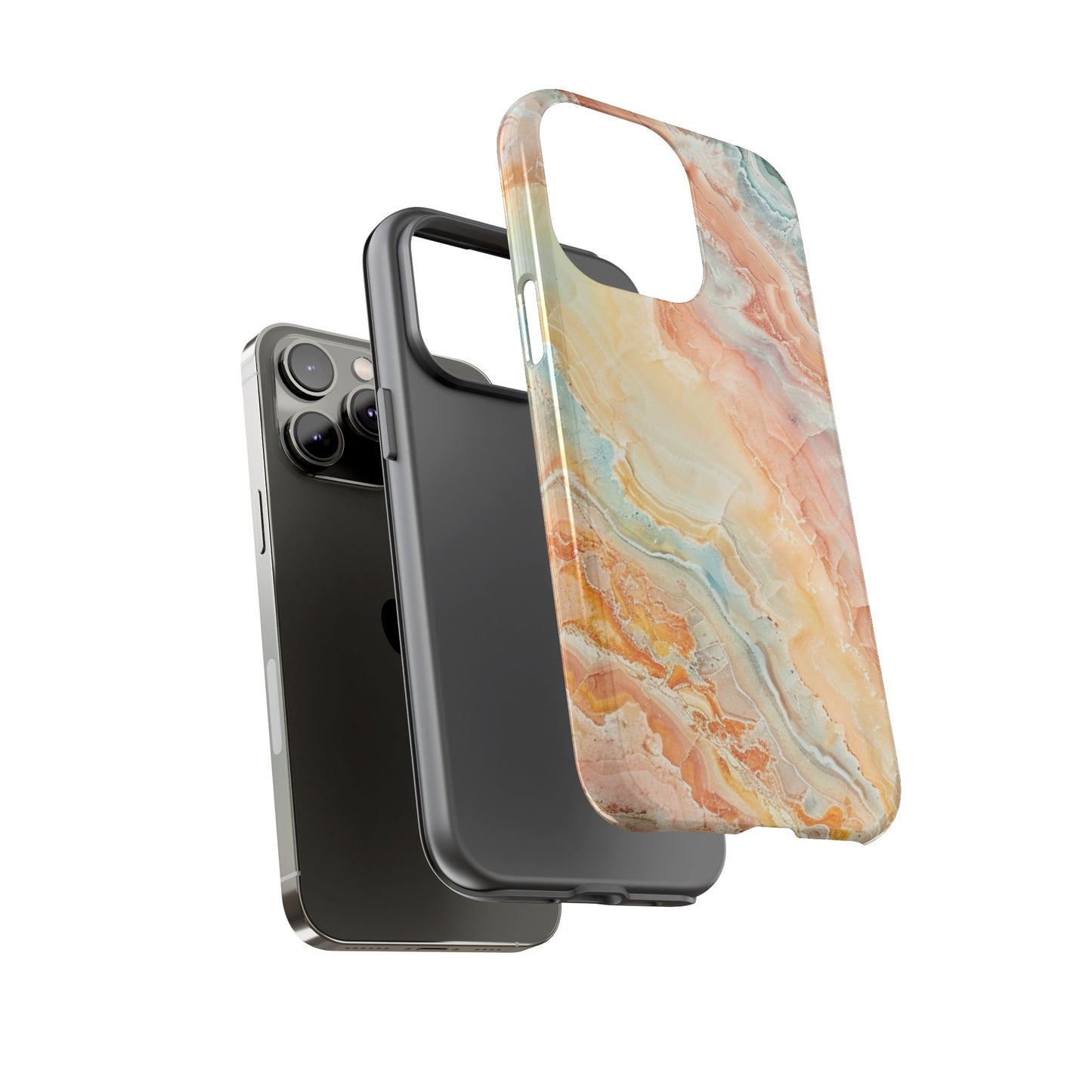 Orange Pastel Marble - Tough Cases With Soft Lining For iPhone 16 to 14