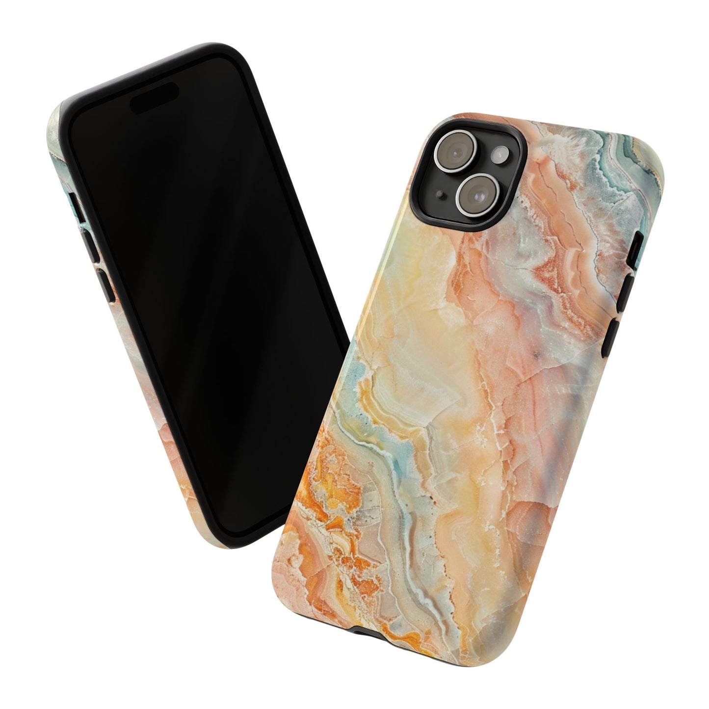 Orange Pastel Marble - Tough Cases With Soft Lining For iPhone 16 to 14