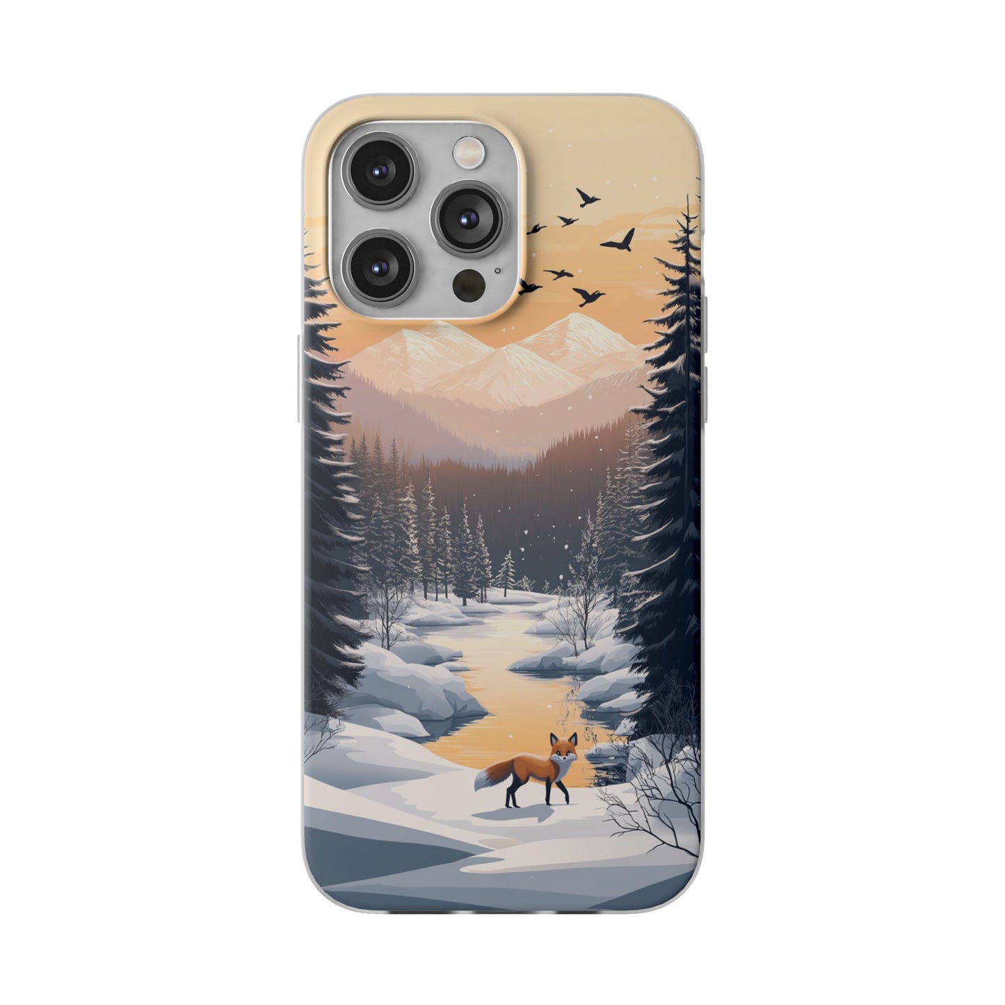 Warm Winter Cute Fox Minimal - Flexi Case For iphone 16, iphone 15, iphone 14, all models