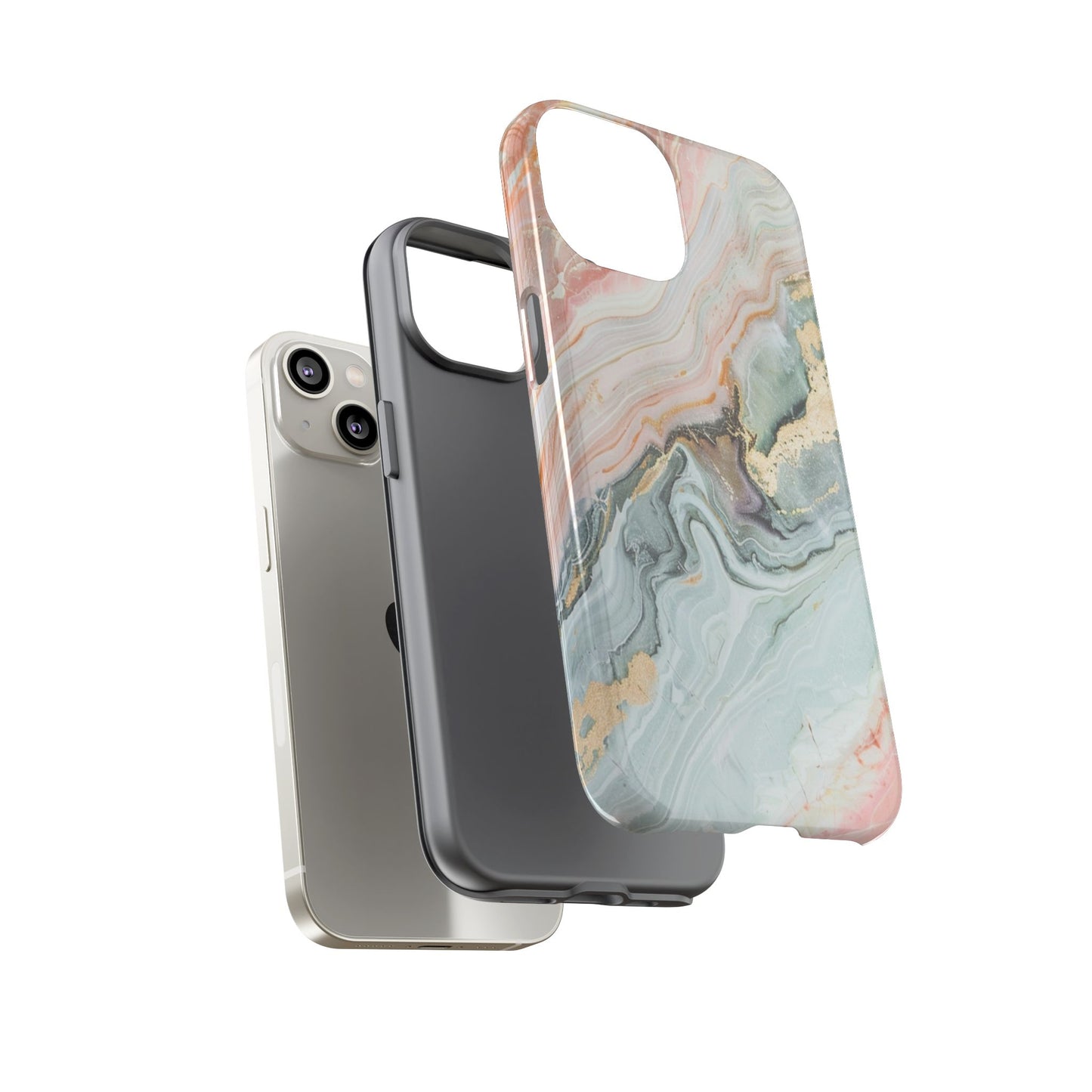 Pink Gold Marble - Tough Cases With Soft Lining For iPhone 16 to 14