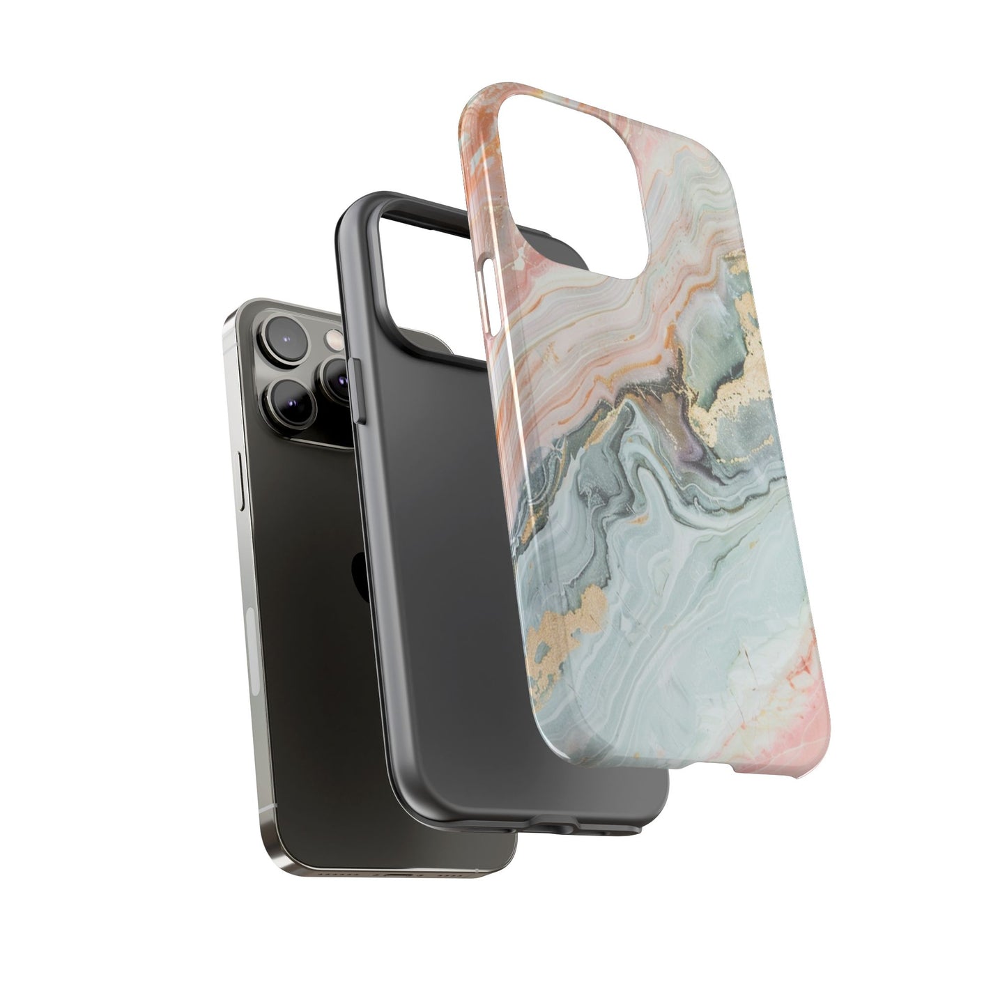 Pink Gold Marble - Tough Cases With Soft Lining For iPhone 16 to 14