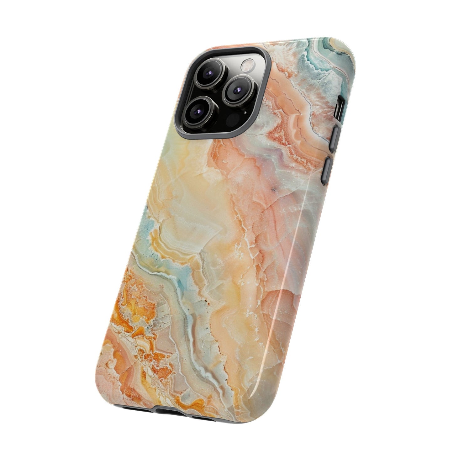 Orange Pastel Marble - Tough Cases With Soft Lining For iPhone 16 to 14