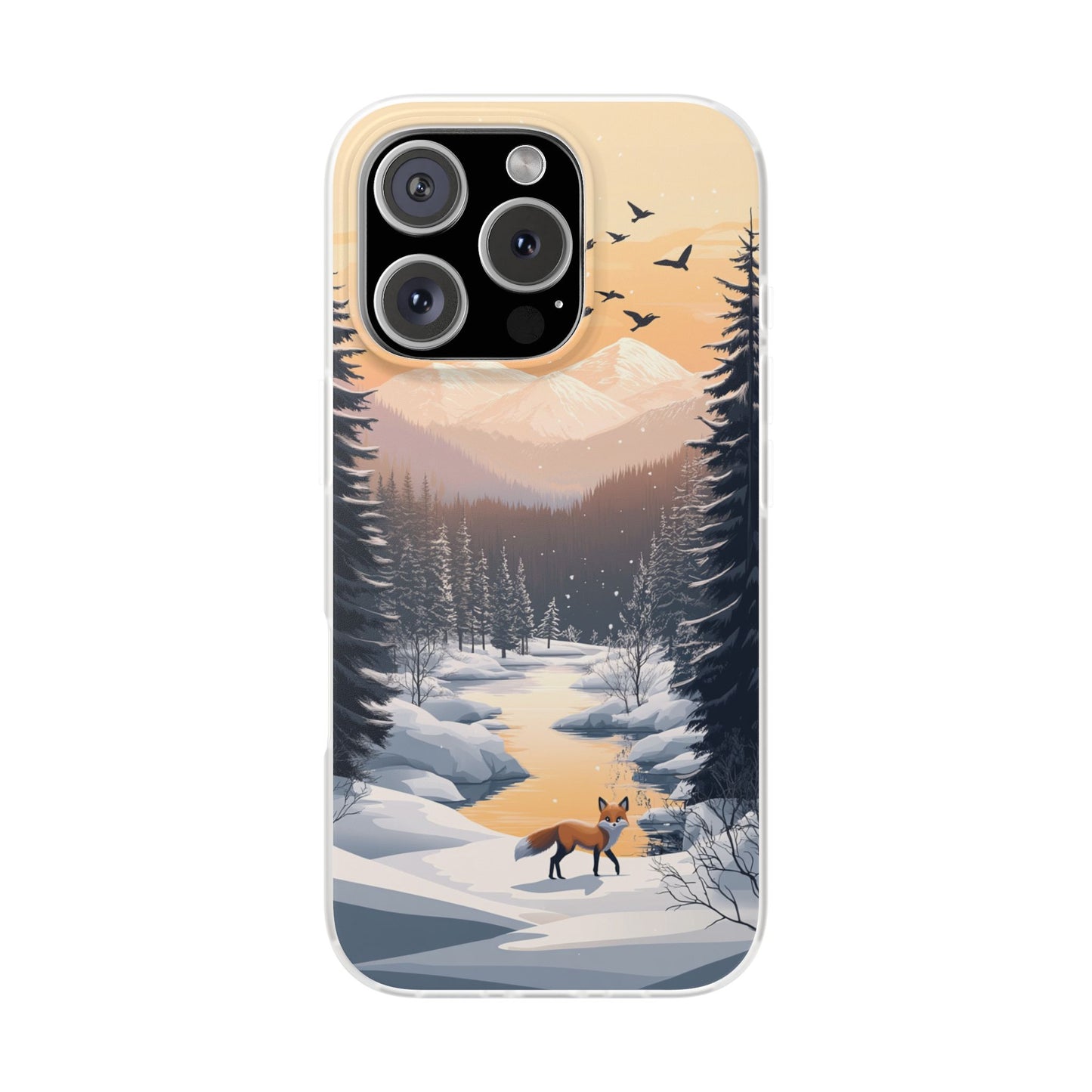 Warm Winter Cute Fox Minimal - Flexi Case For iphone 16, iphone 15, iphone 14, all models