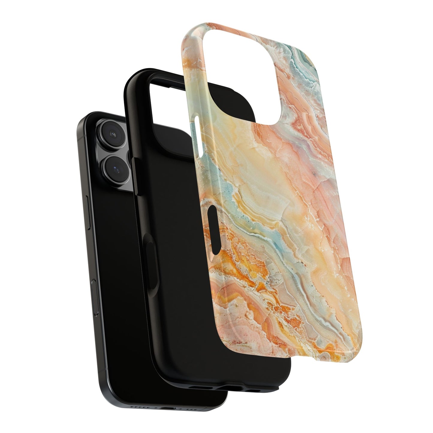 Orange Pastel Marble - Tough Cases With Soft Lining For iPhone 16 to 14