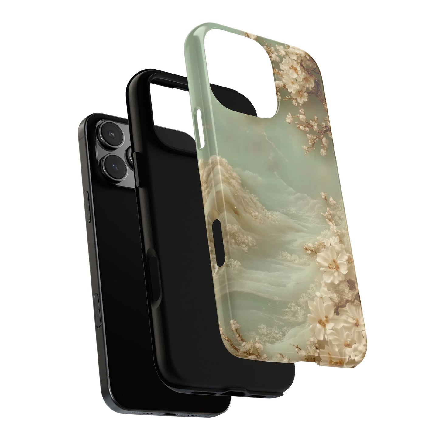 Jade Blossom - Dual Layer Case, soft case with hard shell for iPhone 16 to 13