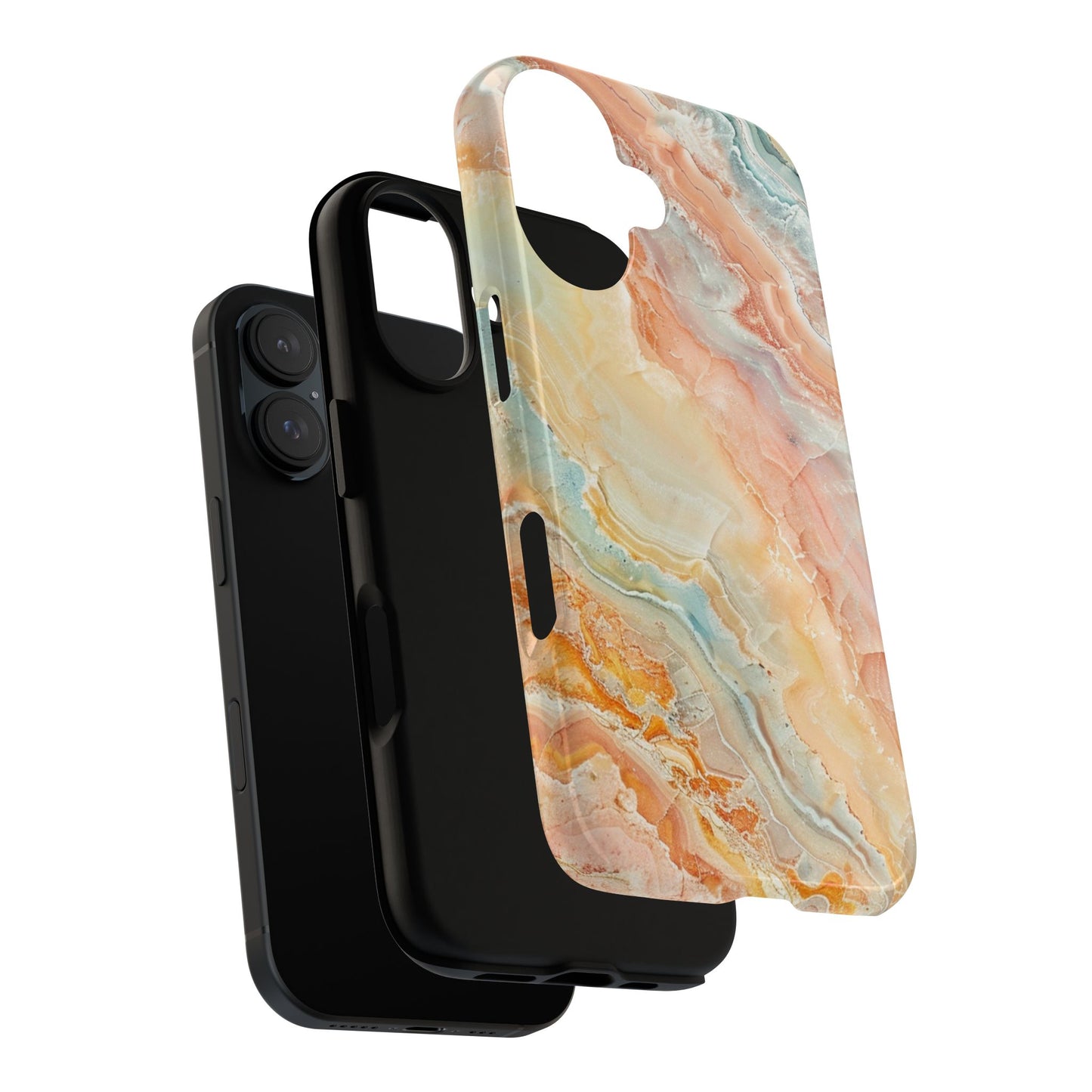 Orange Pastel Marble - Tough Cases With Soft Lining For iPhone 16 to 14