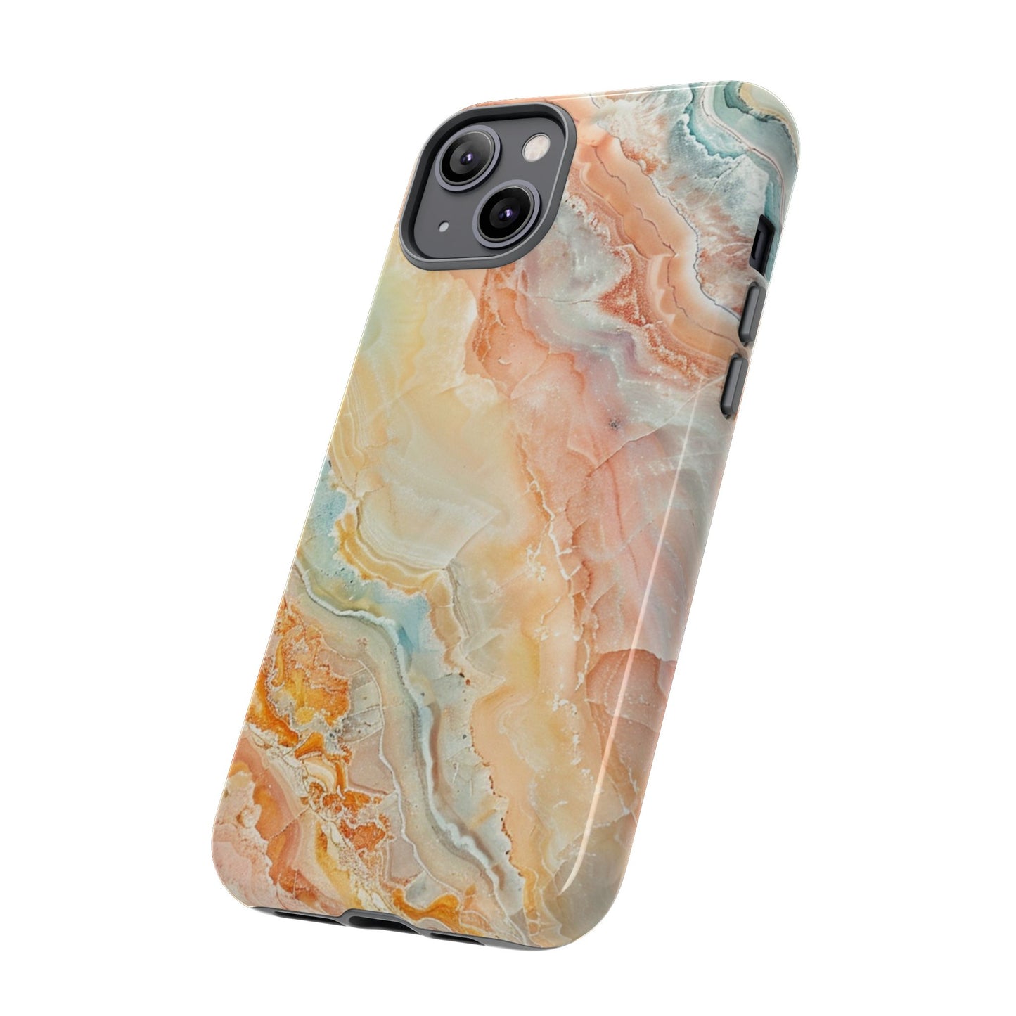 Orange Pastel Marble - Tough Cases With Soft Lining For iPhone 16 to 14