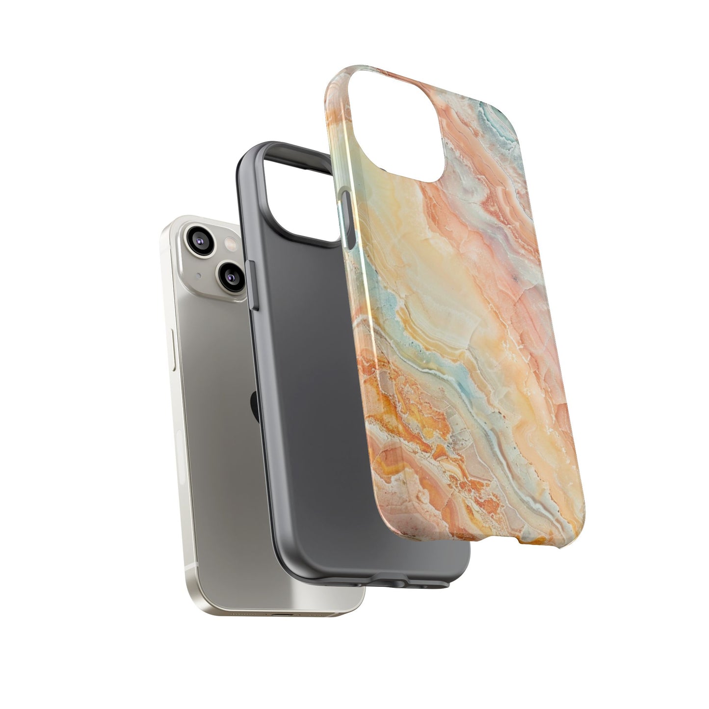 Orange Pastel Marble - Tough Cases With Soft Lining For iPhone 16 to 14