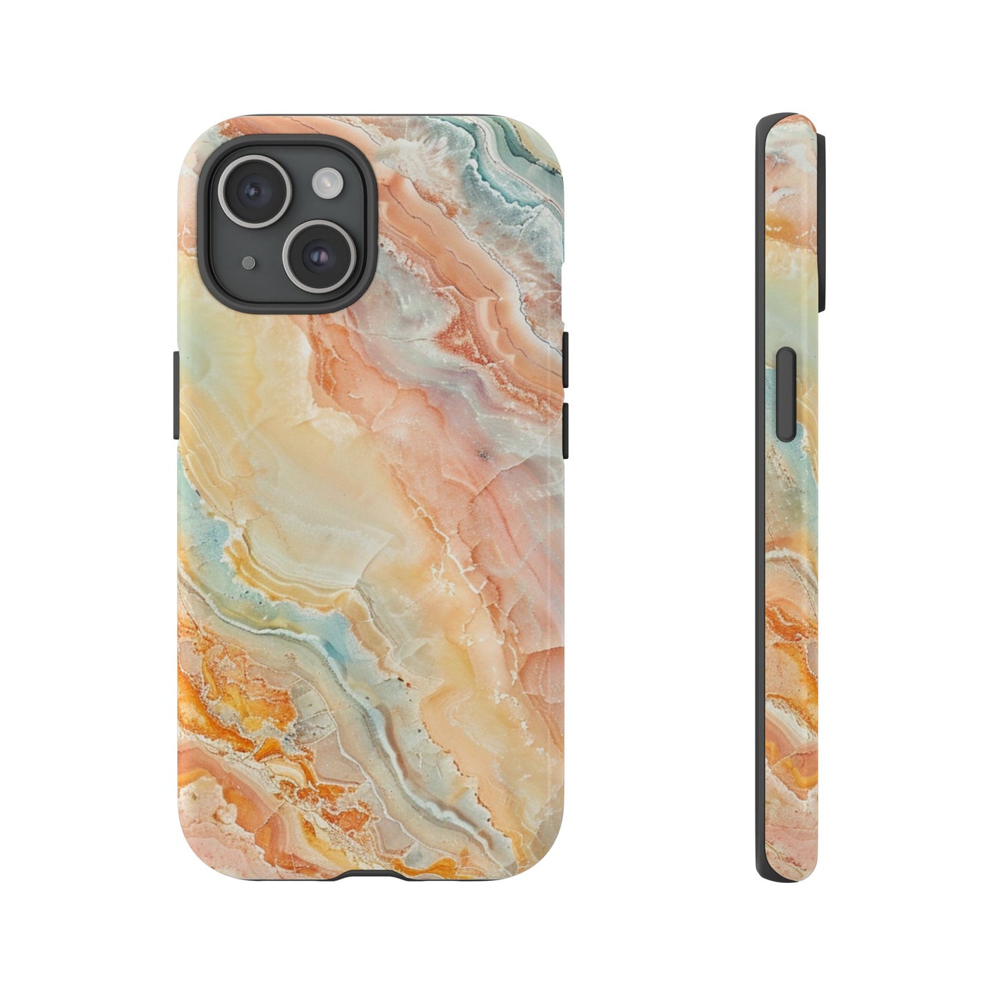 Orange Pastel Marble - Tough Cases With Soft Lining For iPhone 16 to 14