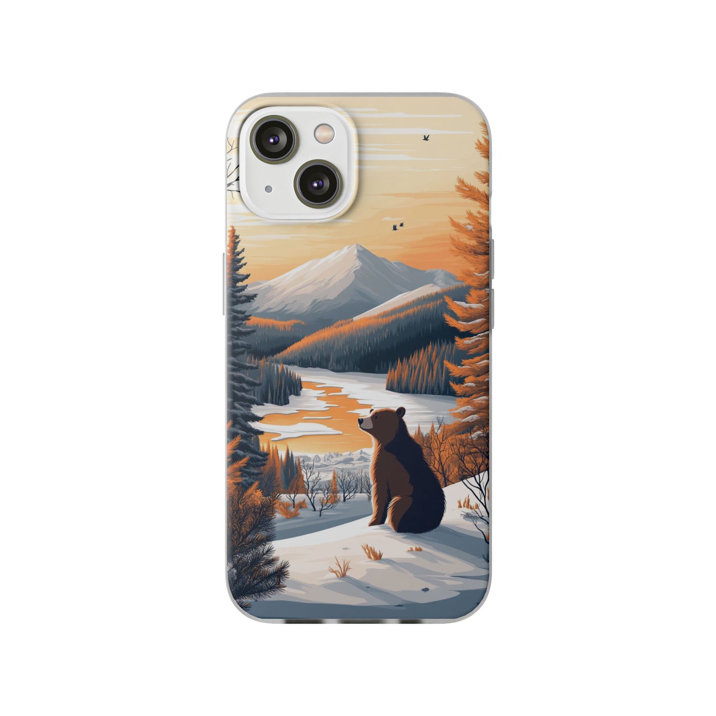 Warm Winter Cute Bear Minimal - Flexi Case For iphone 16, iphone 15, iphone 14, all models