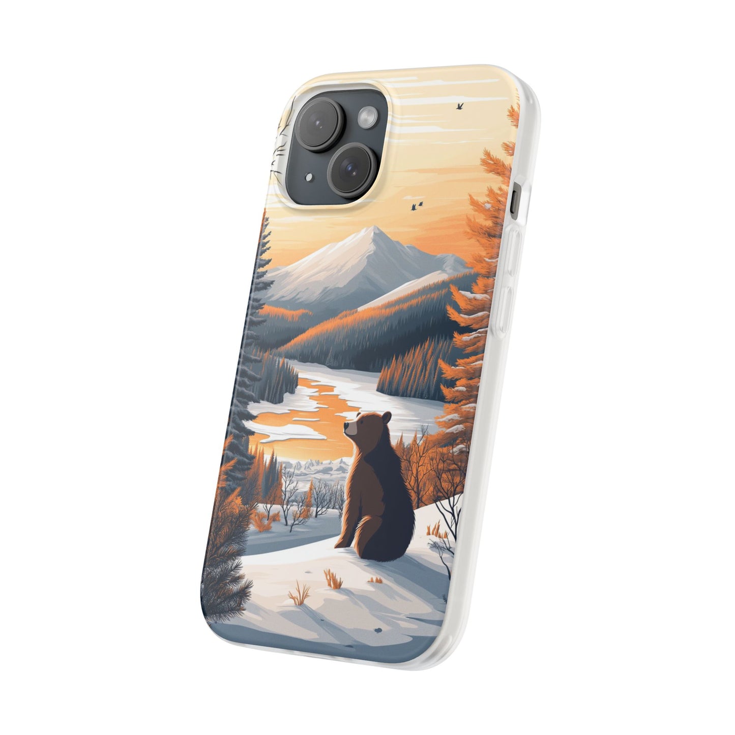 Warm Winter Cute Bear Minimal - Flexi Case For iphone 16, iphone 15, iphone 14, all models