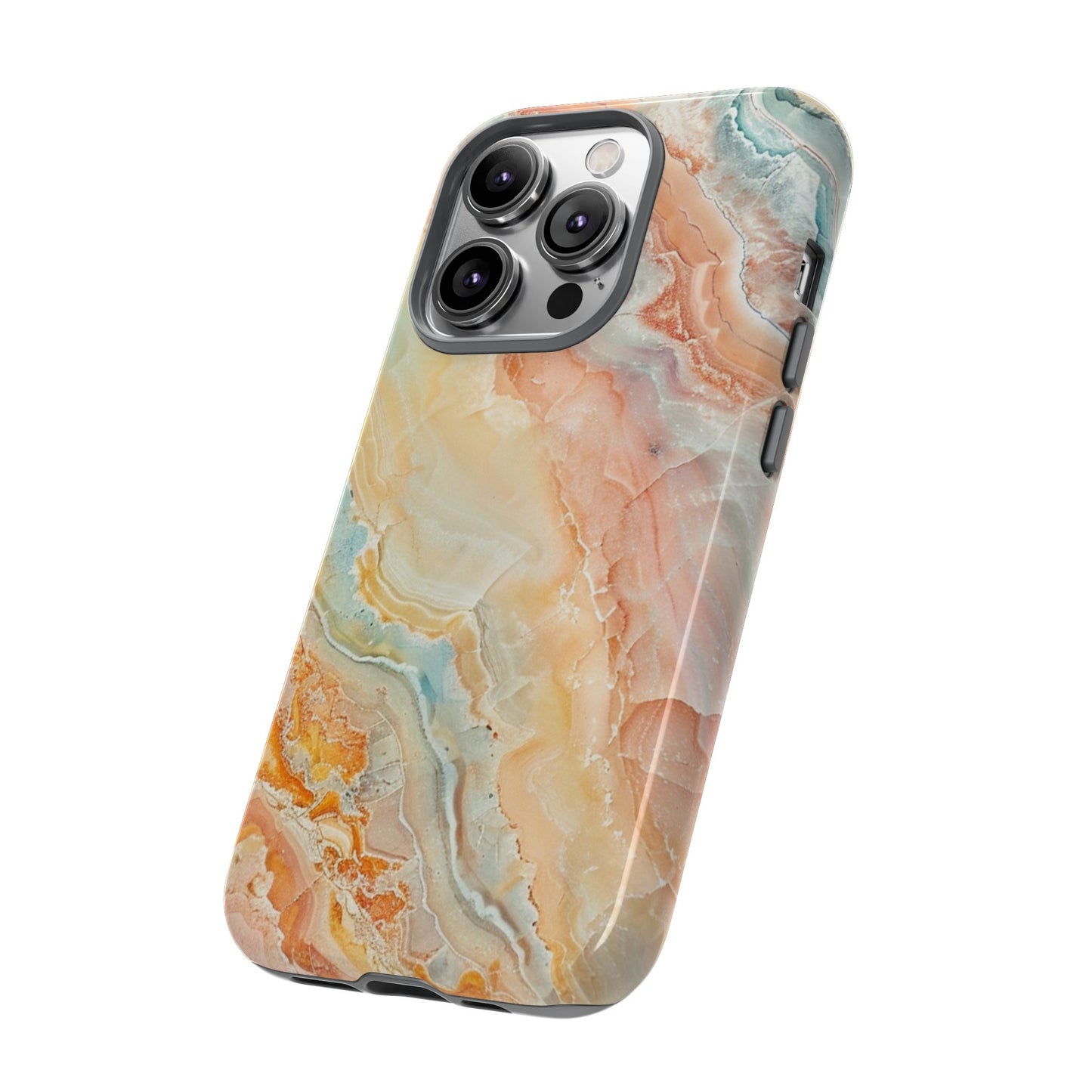 Orange Pastel Marble - Tough Cases With Soft Lining For iPhone 16 to 14