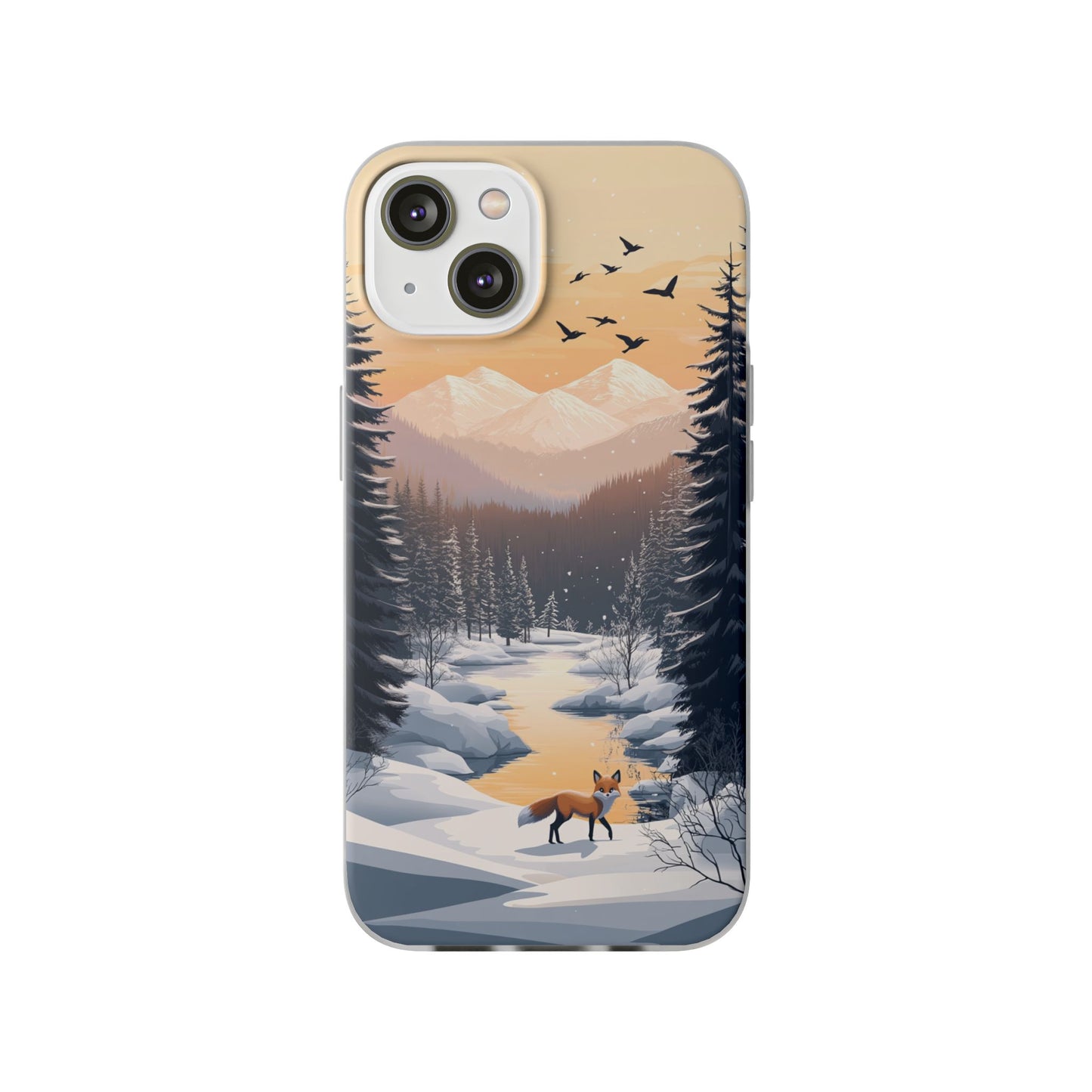 Warm Winter Cute Fox Minimal - Flexi Case For iphone 16, iphone 15, iphone 14, all models