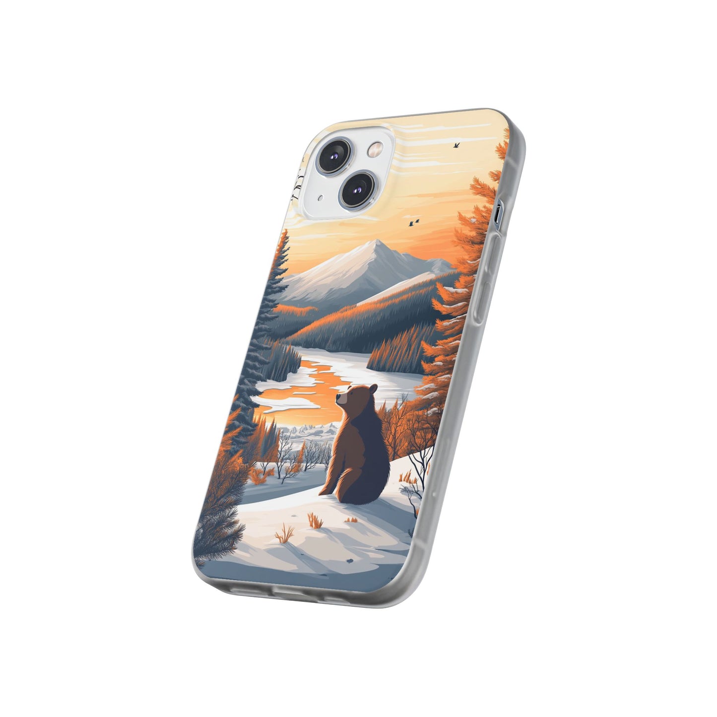 Warm Winter Cute Bear Minimal - Flexi Case For iphone 16, iphone 15, iphone 14, all models