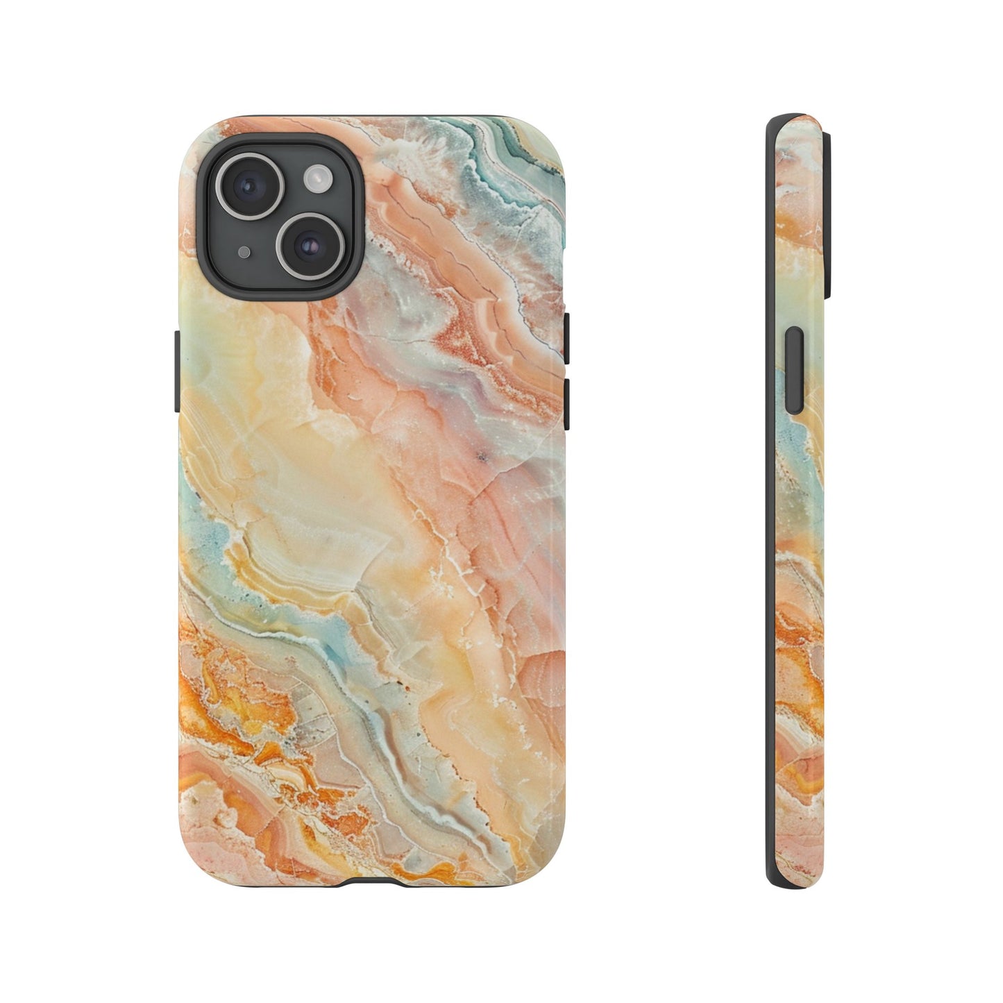 Orange Pastel Marble - Tough Cases With Soft Lining For iPhone 16 to 14