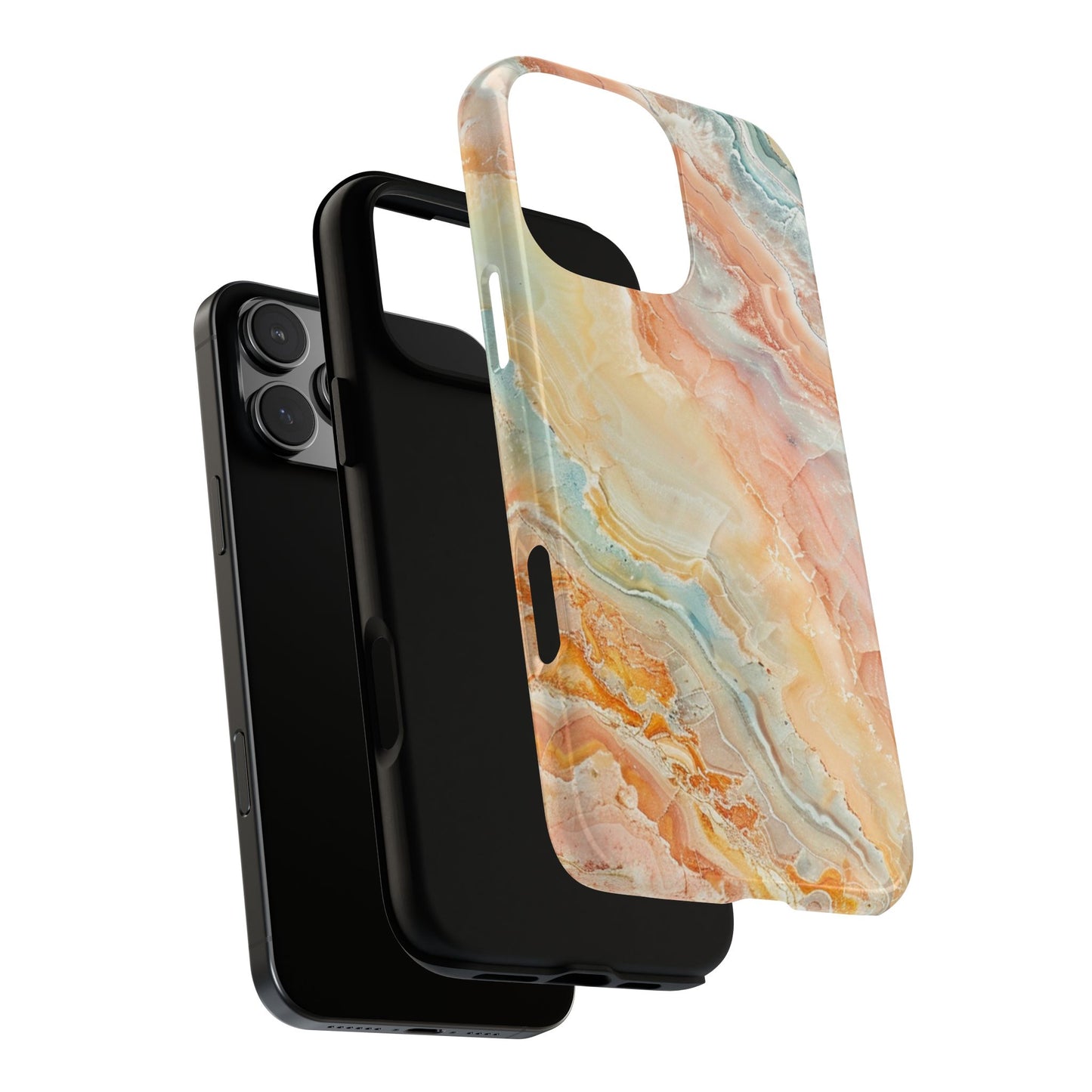 Orange Pastel Marble - Tough Cases With Soft Lining For iPhone 16 to 14