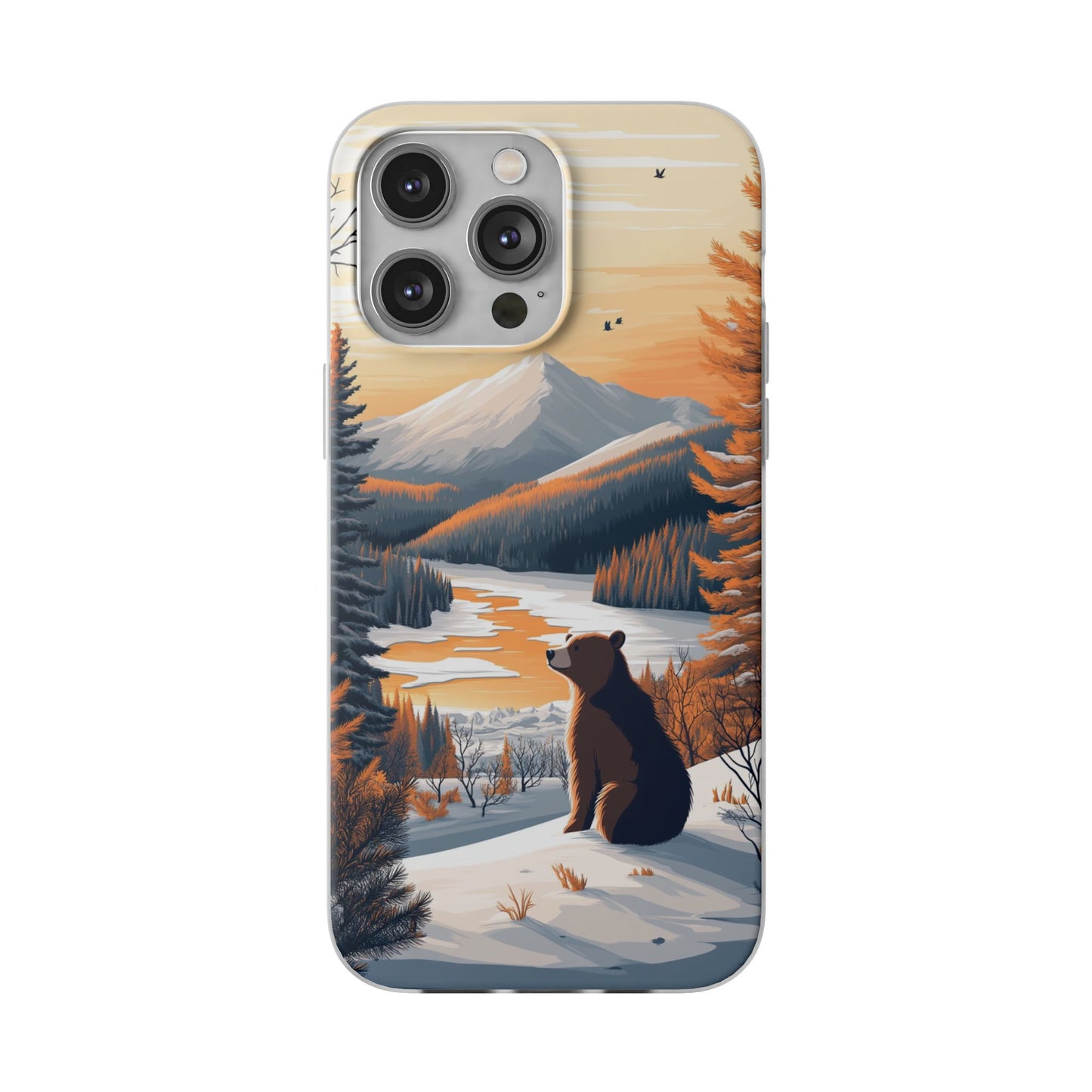 Warm Winter Cute Bear Minimal - Flexi Case For iphone 16, iphone 15, iphone 14, all models