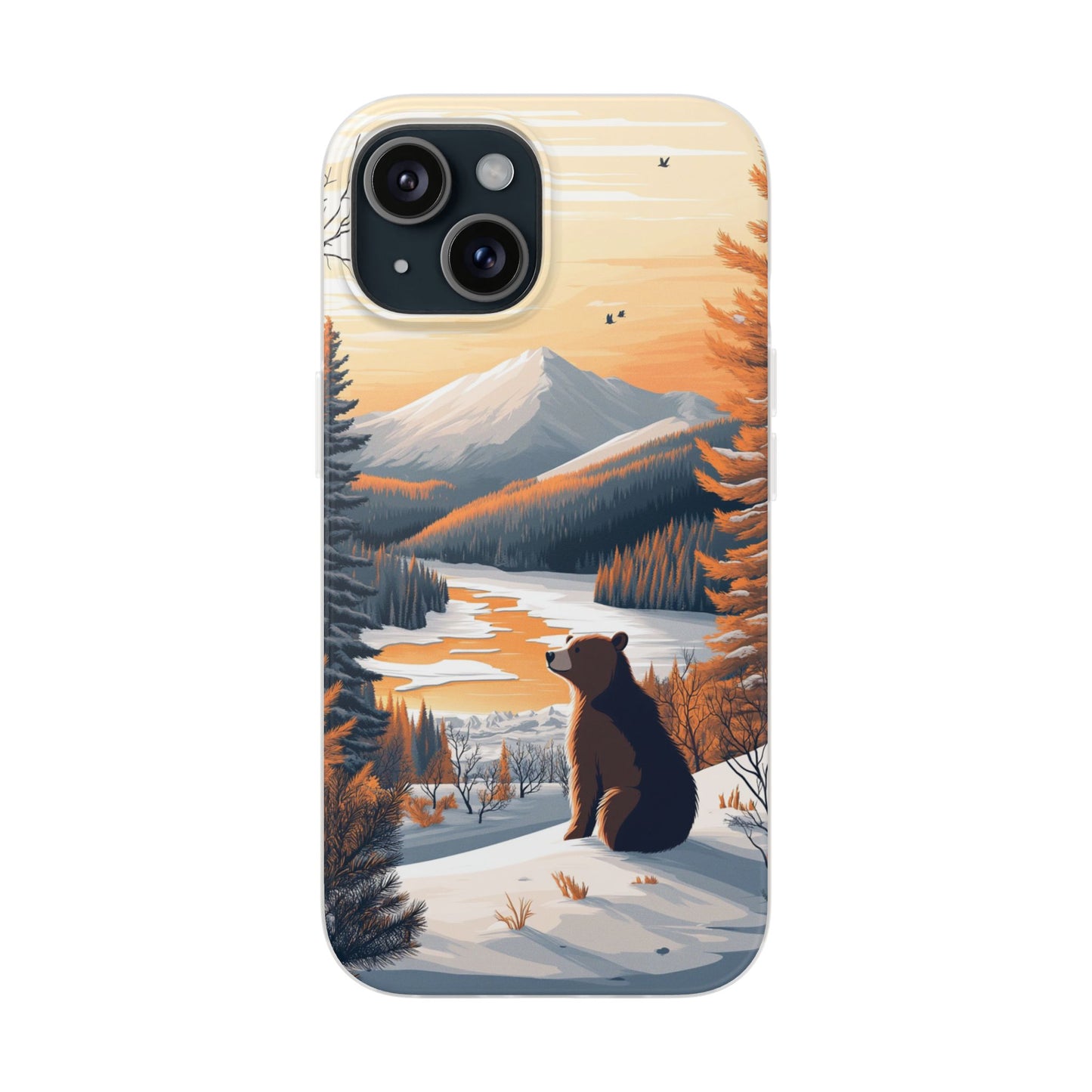 Warm Winter Cute Bear Minimal - Flexi Case For iphone 16, iphone 15, iphone 14, all models