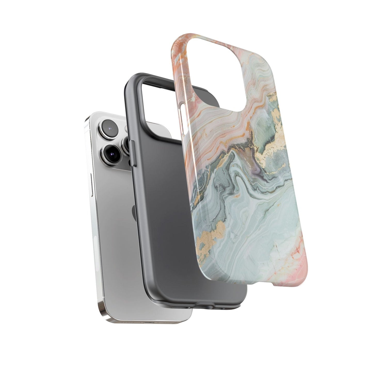 Pink Gold Marble - Tough Cases With Soft Lining For iPhone 16 to 14