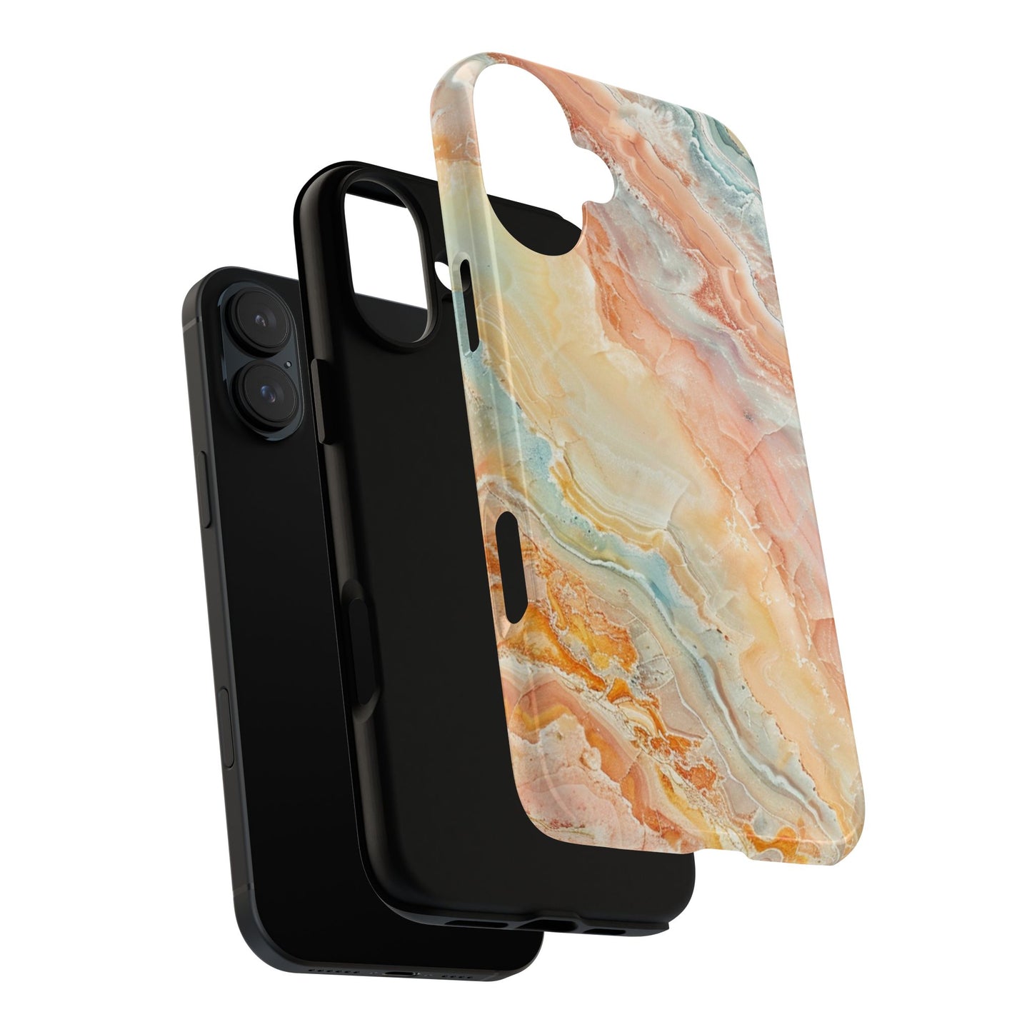 Orange Pastel Marble - Tough Cases With Soft Lining For iPhone 16 to 14