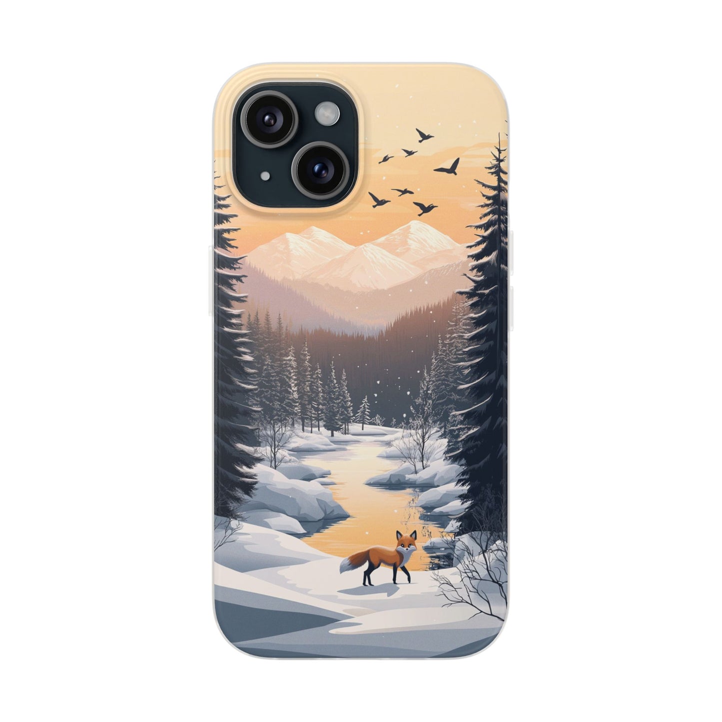 Warm Winter Cute Fox Minimal - Flexi Case For iphone 16, iphone 15, iphone 14, all models